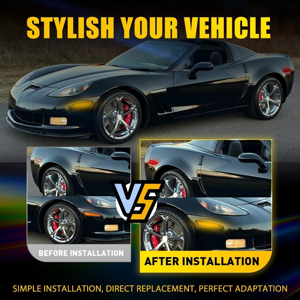 For 2005-13 Chevy Corvette C6 Smoked Front Rear Amber Red LED Side Marker Lights - Foto 11