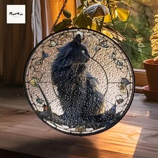 Black Cat and Butterfly Stained Glass Suncatcher, Realistic Gothic Decor, Nature