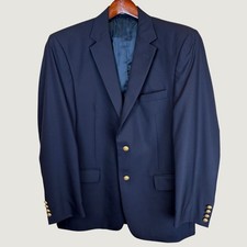 Jos. A. Bank Mens 42R Blazer Navy Blue 100 Wool Gold Crest Buttons 2-Button