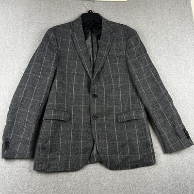 Hugo Boss Blazer Mens 40R Gray Wool Linen Slim Fit Windowpane