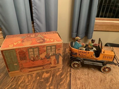 1930’s Vintage Marx Amos ‘n Andy Fresh Air Taxi Tin  Wind-Up Toy W Original Box