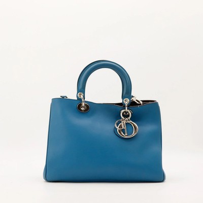Dior Christian Handtasche Leder Blau Vintage Echt