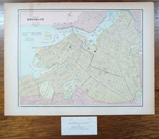 Vintage 1891 BROOKLYN NEW YORK Map 14"x11" ~ Old Antique Original RED HOOK