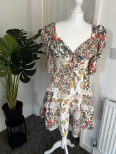 Y2K Summer Mini Dress - Size 8 Boho Patchwork Floral Ruffle Luxury Chic