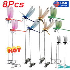 8PcsFake Dragonfly Clips,Clip on Dragonfly for Outdoors 3D Dragonfly Garden-Deco