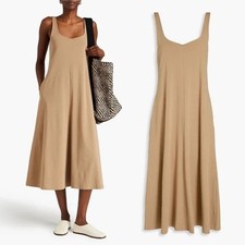 NWOT VINCE Paneled Trapeze Style Sleeveless Midi Dress Khaki M Cotton Pockets