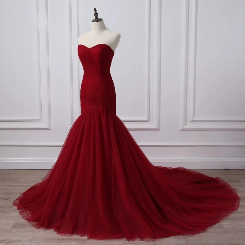 Mermaid Wedding Dresses Burgundy Bridal Gowns Plus Size Available Bride Gowns - Image 3 of 4
