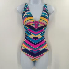 Figleaves Women Size 8L Colorful Geometric One Piece Swimsuit