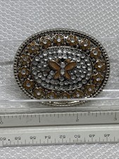 Butterfly with Rhinestone Accents Vintage Floral Theme Ladies Small Belt Buckle