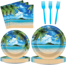 96Pcs Beach Party Plates and Napkins for Summer Tropical Birthday Party Suppl...