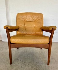 Vintage Mid-Century Light Tan Leather Lounge Chair by Göte Möbler 1970,s