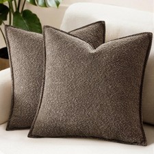 Pack of 2 Decorative Textured Boucle Throw Pillow Covers 20x20 Inch Dark Brow...