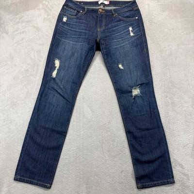 Cabi Jeans Women's 8 Destruction Slim Boyfriend Dark Wash Blue Distressed Denim