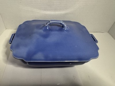 Vintage Blue Riviera Covered Casserole By Homer Laughlin,Chip Inside Rim See Pic