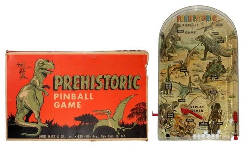 Scarce EX Plus and Colorful Boxed 1950s Marx Prehistoric Dinosaurs Pinball Game