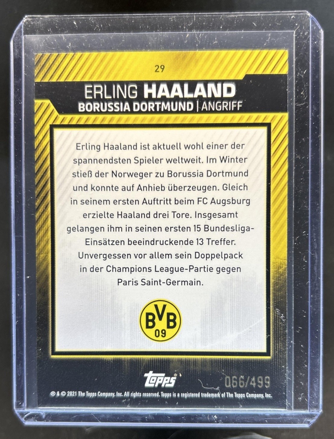 2020 Topps BVB Team Erling Haaland Orange #/499 Dortmund view 2