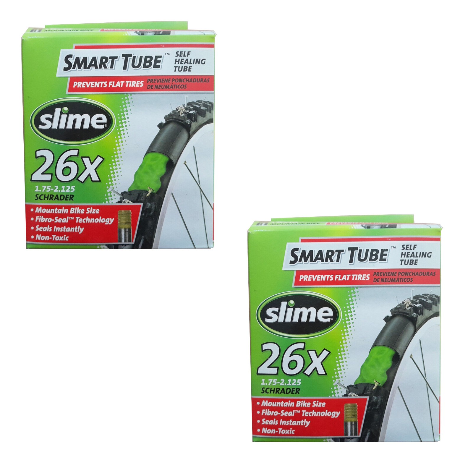 Slime Inner Tube Self Healing 26"" x 1.75-2.125 Schrader Bike Tubes Pair