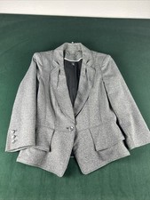 White House Black Market Tweed Peplum Jacket Womens 4 Gray Woven Office Y2K
