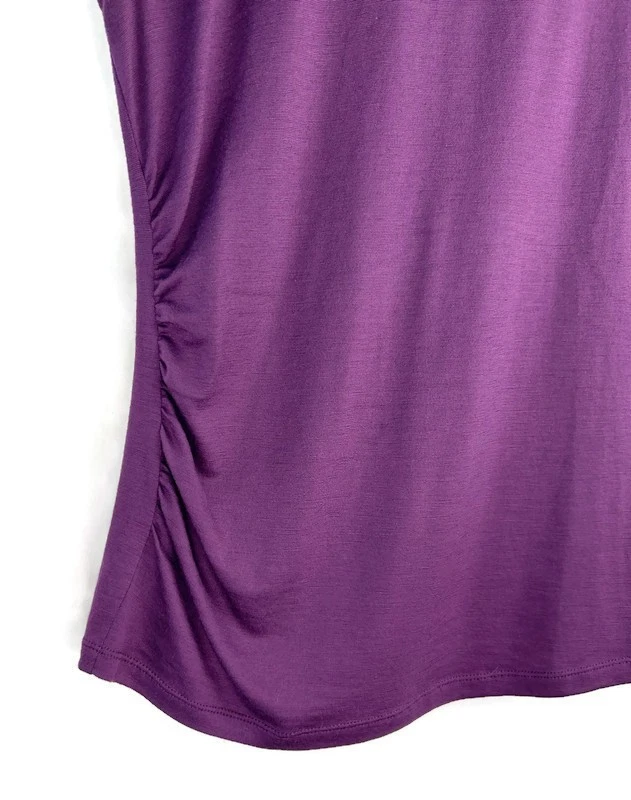 Lafayette 148 Women’s Wool Blend Knit Top Purple Cap Short Sleeve Ruched Size S - Image 3 of 4