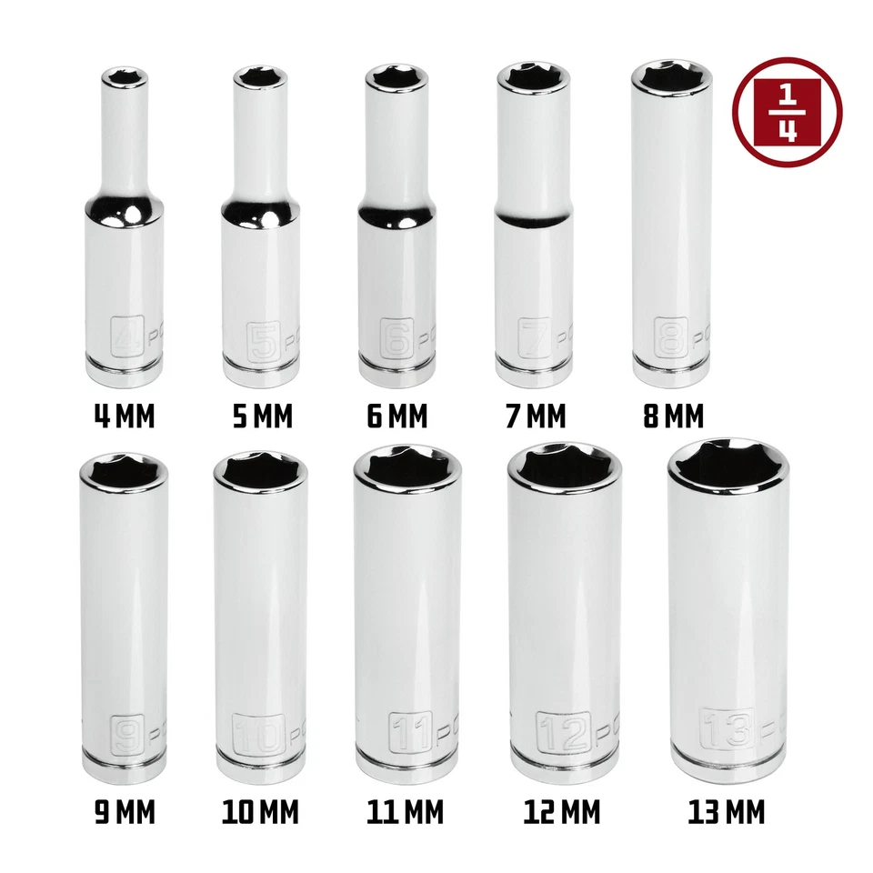 Powerbuilt 10 Piece 1/4 Inch Drive Metric 6 Point Deep Socket Set - 640538 - Image 2 of 4