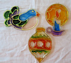 Vintage Lot of 3 Christmas Suncatcher Ornaments Flat Plastic Stain Glass Look — photo 5