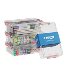 4 Pack Extra Large Pencil Box, Plastic Pencil Case Organizer, Clear Crayon Bo...