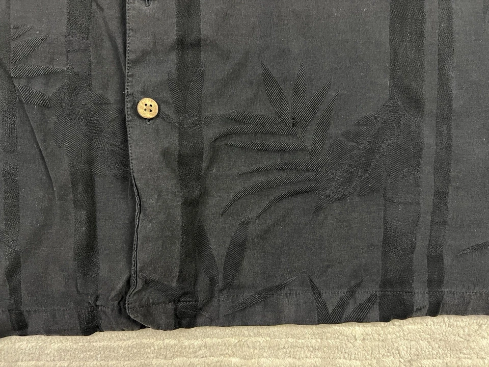 Рубашка карибская мужская большая черная шелковая смесь с коротким рукавом на пуговицах повседневная - Изображение 4 из 4