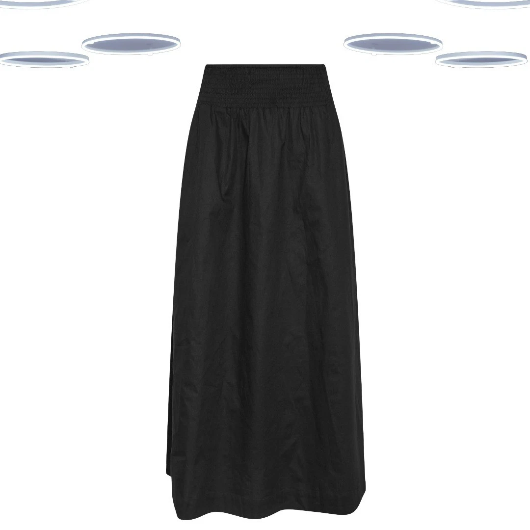 Ex Women's Tall Size Midaxi Skirt Black Shirred Waist Cotton (Defect)