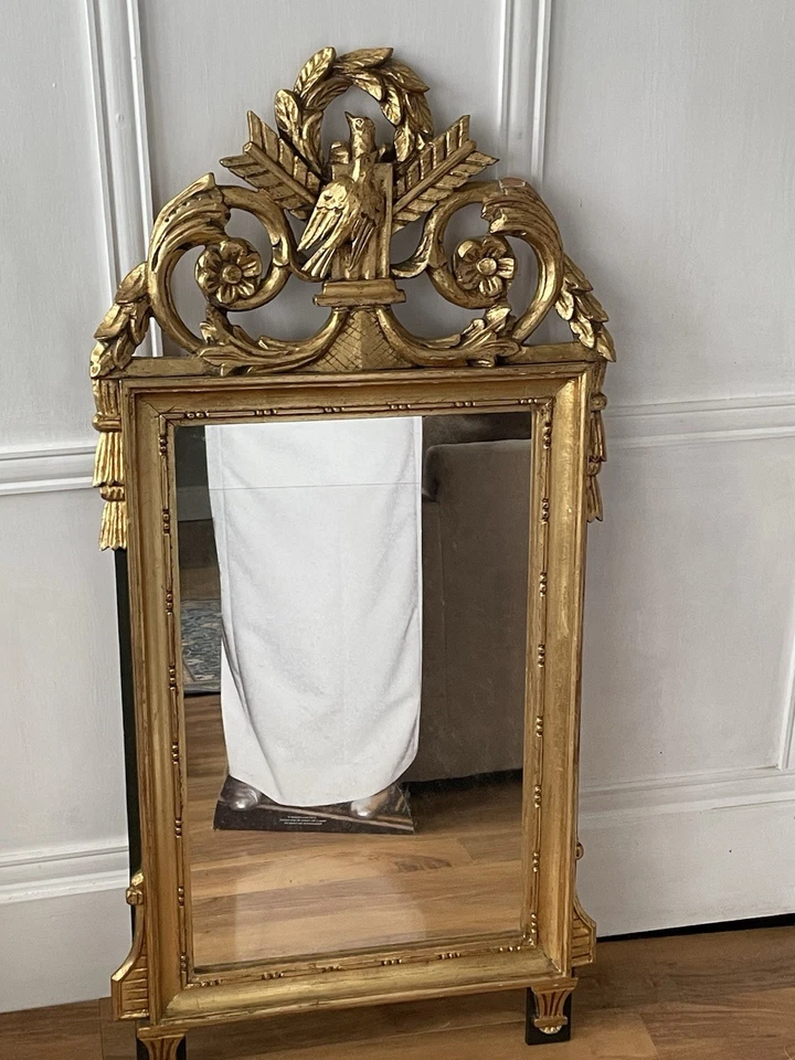 Louis XVI Style Gold Wood Wall Mirror Antique Style Mirror - Image 3 of 4