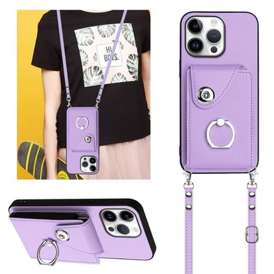 Crossbody 7 Cards Pocket Leather Wallet Case Ring Holder Cover For Various Phone