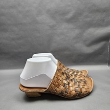 CYDWOQ Vintage Slide Sandals Womens 8 Brown Woven Leather Handmade Shoes