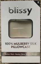 Blissy Ivory WHITE 100% Mulberry Silk 22 momme  Pillowcase KING SIZE NEW IN BOX