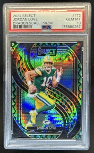 2024 Panini Select Jordan Love Premier Dragon Scale Prizm #/81 Packers PSA 10