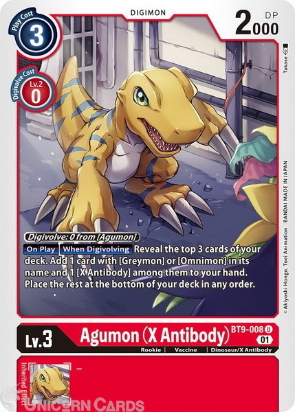 BT9-008 Agumon (X Antibody) Uncommon Mint Digimon Card