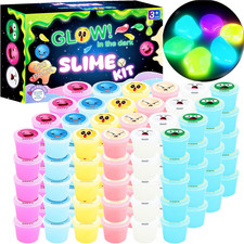 120 Pack Mini Galaxy Bulk Slime Kit for Kids, Glow in the Dark Slime with 6 Colo
