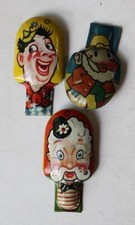 Character Faces Tin Toy Lithographed Colorful Clicker Noise Maker Lot 3 Toys 