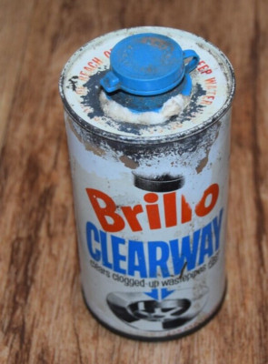 Brillo Clearway Vintage gebrauchter Blechbehälter Reinigungsfilm TV Requisite