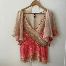 Mia Via Women's Silk Crossover Pullover Top Size M Fairy Babydoll