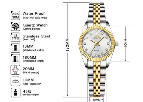 Ladies Watch Wristwatch Diamond Analog Calendar Stainless Steel Band Women's Watches - Picture 8 of 11