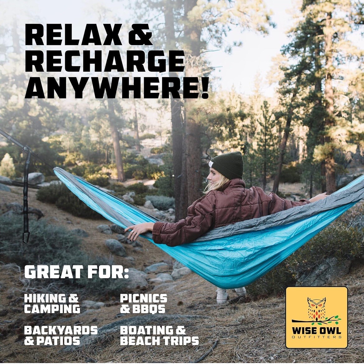 Wise Owl Outfitters Camping Portable Hammock w/ Tree Straps Double