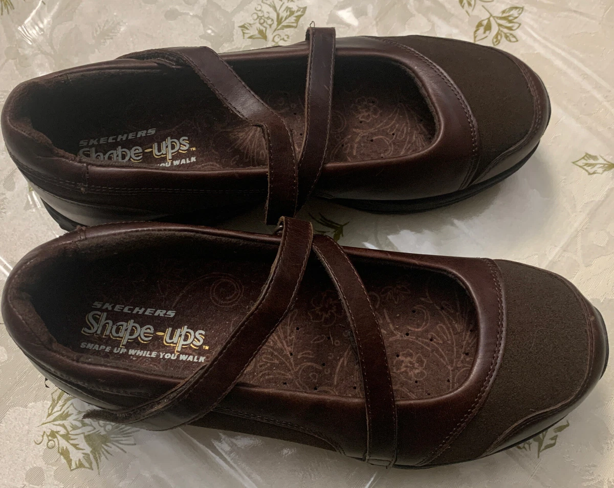 Skechers Shape Up Women s Mary Janes Sz 9 Brown Leather Suede