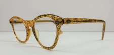 Vintage Art Craft Yellow Gold Cat Eye Retro Eyeglasses Plastic Frames Bamboo