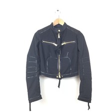Dsquared2 Moto Jacket 40 Black Patent Leather Trim Zipper Coat Women’s Wool