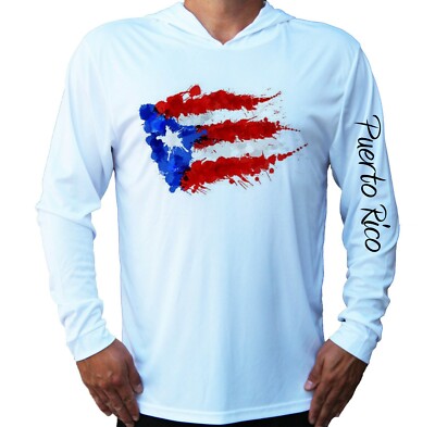 Puerto Rico Flag Fishing Beach Sun UV Protected UPF 50 Long Sleeve T-Shirt Hood
