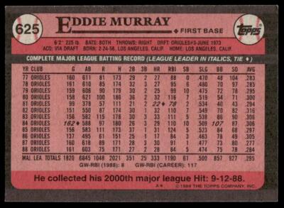 1989 Topps 625 Eddie Murray Baltimore Orioles Baseball Card | eBay