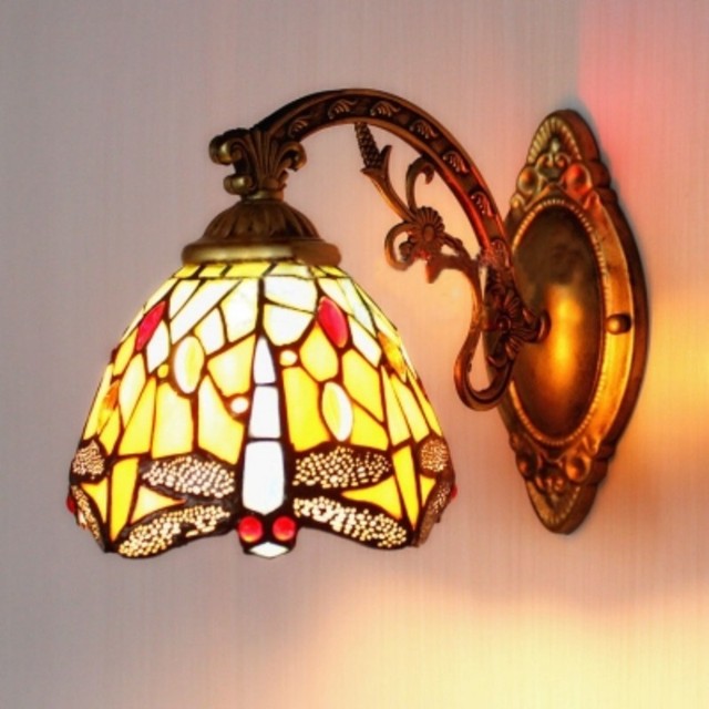 Vintage Rustic Tiffany Stained Glass Wall Sconce Wall Light Dragonfly