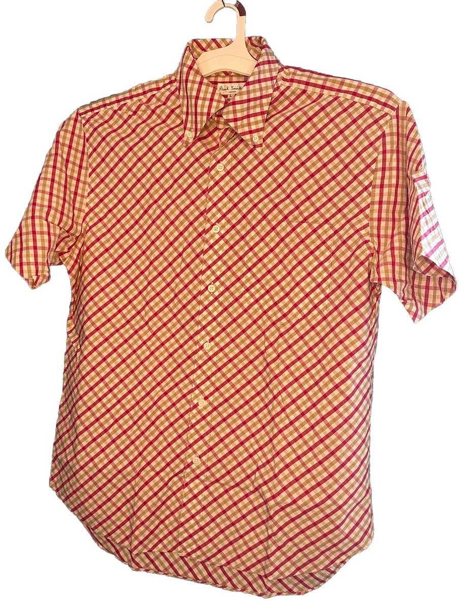 Paul Smith London Red Pink Argyle Diamond Short Sleeve Button Down