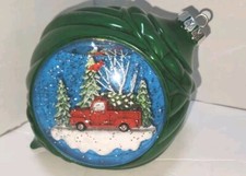 Musical Snowglobe Red Truck Lighted 5" Diameter Decoration Works Great