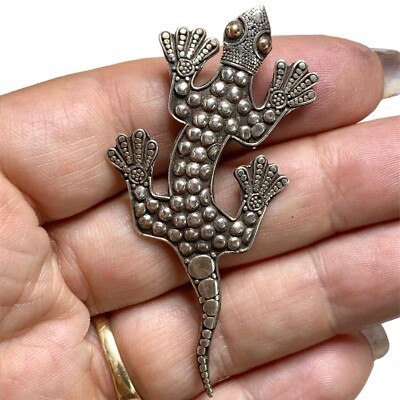 Vintage Sterling Silver Gecko Pin, Lizard Brooch, Hat or Lapel Pin,