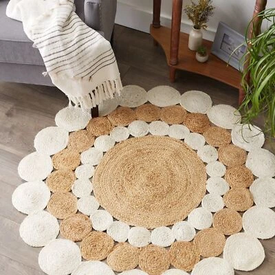 Jute Teppich 100% Rund Natur Geflochten Handarbeit Kreis Teppich Landhaus Mod... - Bild 1 von 4